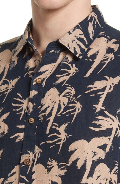 Rodd & Gunn Haskell Point Linen Palm Print Sports Fit Button Down Shirt In Midnight