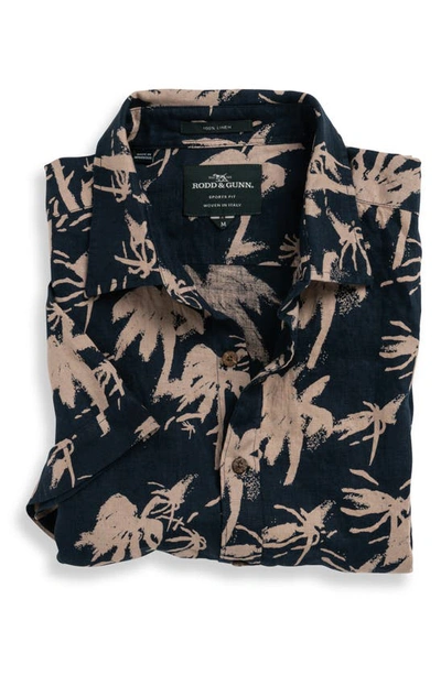 Rodd & Gunn Haskell Point Linen Palm Print Sports Fit Button Down Shirt In Midnight