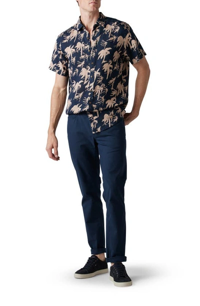 Rodd & Gunn Haskell Point Linen Palm Print Sports Fit Button Down Shirt In Midnight