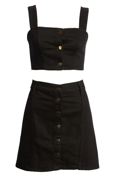 Shop Reformation Chrissy Two-piece Denim Minidress In Black