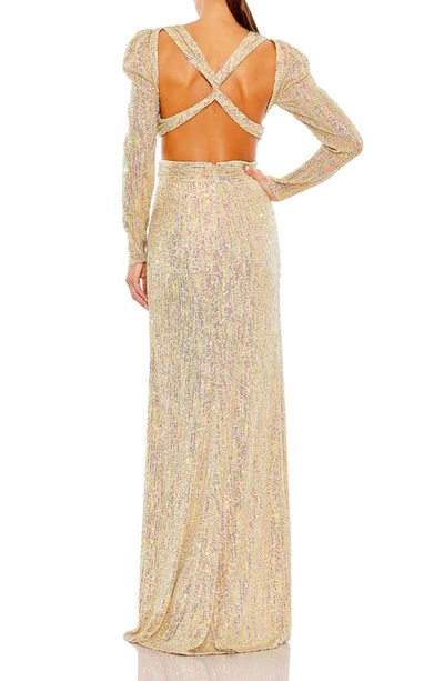 Shop Ieena For Mac Duggal Sequin Puff Sleeve Cutout Gown In Gold