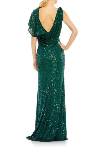 Shop Ieena For Mac Duggal Sequin Asymmetric Trumpet Gown In Emerald