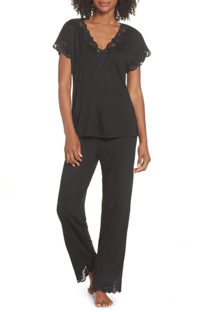 Shop Natori 'zen Floral' Pajama Set In Black