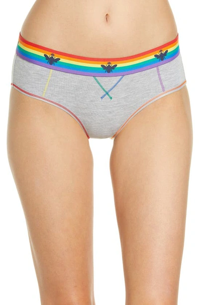 Bombas Pride Rainbow Stripe Stretch Cotton & Modal Hipster Panties In  Medium Grey Heather