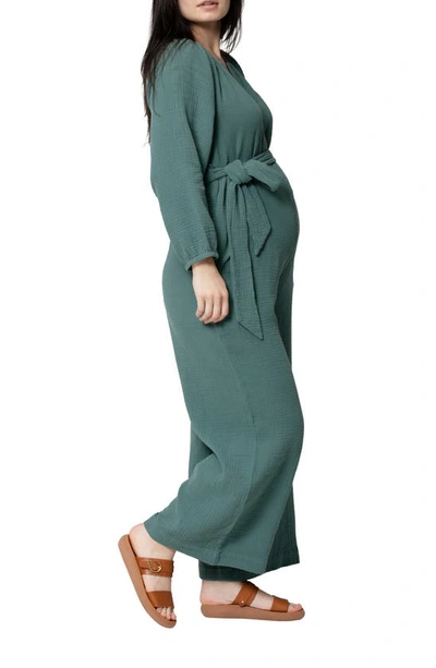 Shop Nom Maternity Alma Maternity/nursing Jumpsuit In Eucalyptus