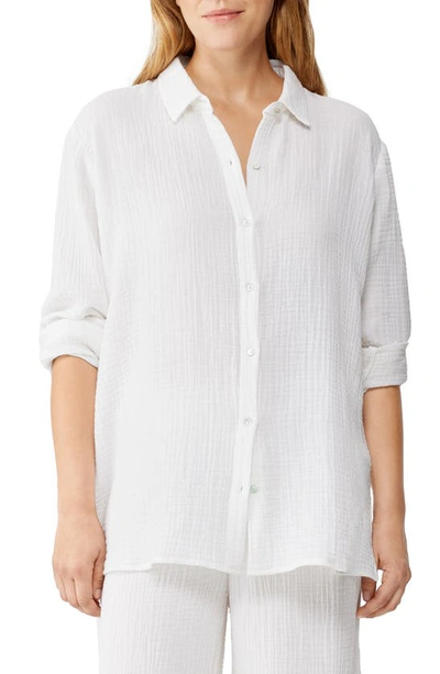 Eileen Fisher Easy Classic Organic Cotton Button-up Shirt In White