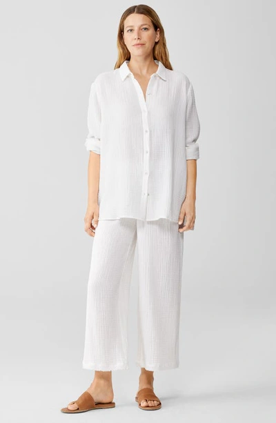 Eileen Fisher Easy Classic Organic Cotton Button-up Shirt In White