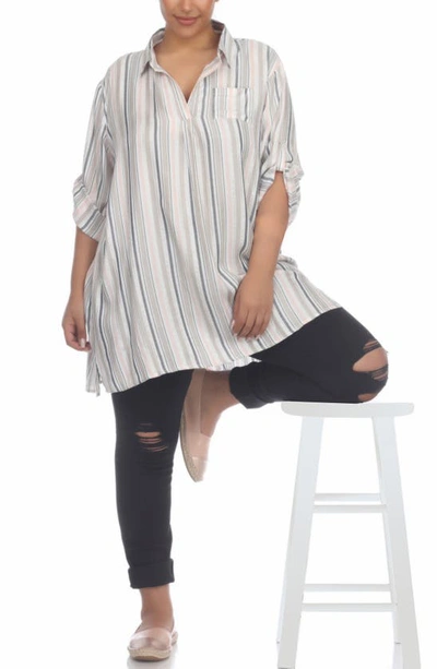 Boho Me Stripe Collared Shirtdress In Black Stripe