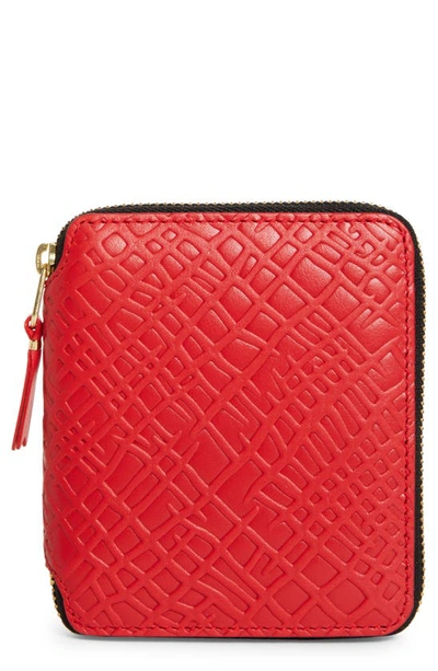 Shop Comme Des Garçons Roots Embossed Leather Zip Wallet In Red