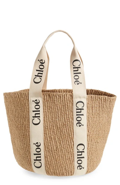 Chloé Woody Large Straw Basket Bag In White