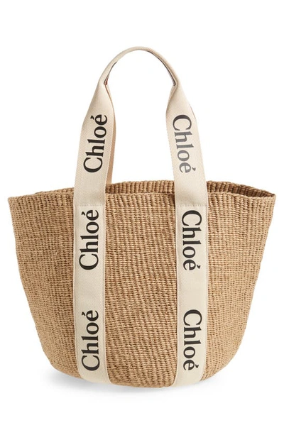 Chloé Woody Large Straw Basket Bag In White