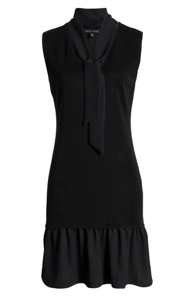 Shop Ming Wang Ruffle Hem Sleeveless Dress In Black