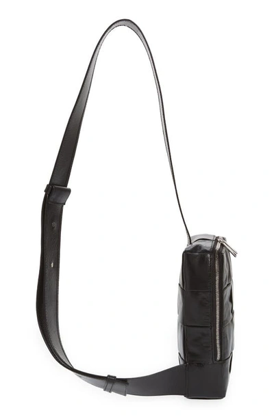 Shop Bottega Veneta Mini Cassette Intrecciato Faux Leather Sling Bag In Black-silver