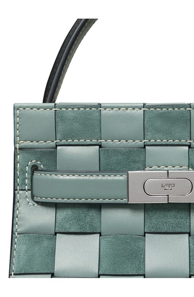 Tory Burch Lee Radziwill Woven Leather Petite Double Bag In Arctic