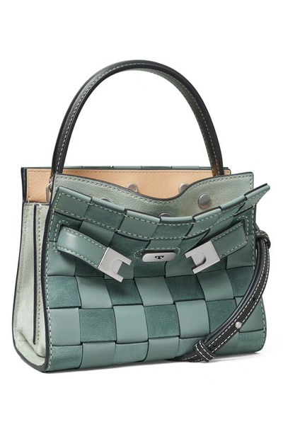 Tory Burch Lee Radziwill Woven Leather Petite Double Bag In Arctic
