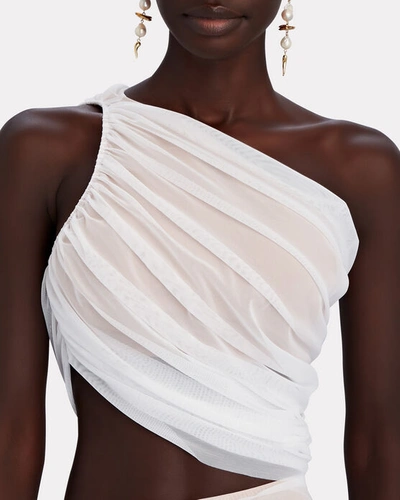 Shop Norma Kamali Diana Ruched One-shoulder Crop Top In White
