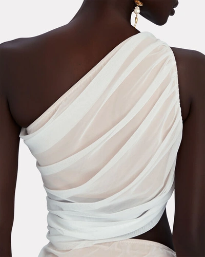 Shop Norma Kamali Diana Ruched One-shoulder Crop Top In White