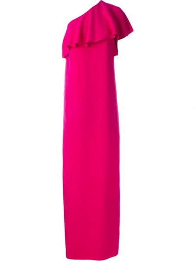 Lanvin Ruffled One-shoulder Cady Gown In Shocking Pink