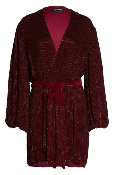 Shop Retroféte Gabrielle Metallic Long Sleeve Wrap Dress In Plum