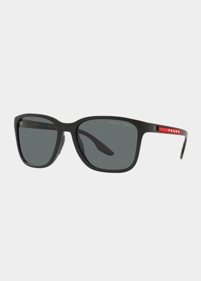 Shop Prada Men's Polarized Rectangle Logo Sunglasses
