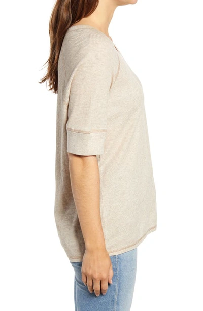 Shop Caslon Elbow Sleeve Waffle Top In Taupe Heather