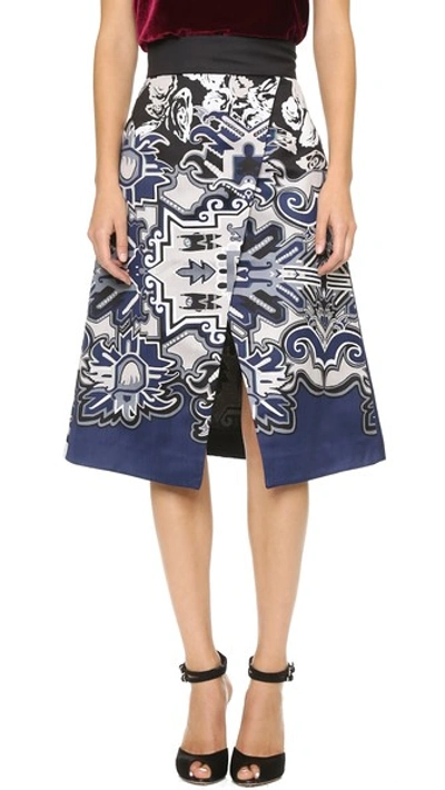 Tibi Silk Multipattern Wrap Skirt, Blue In Blue Multi