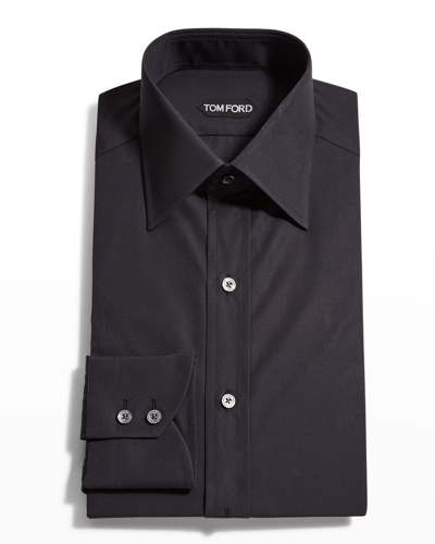 Shop Tom Ford Men's Solid Cotton Dress Shirt In Blk Sld