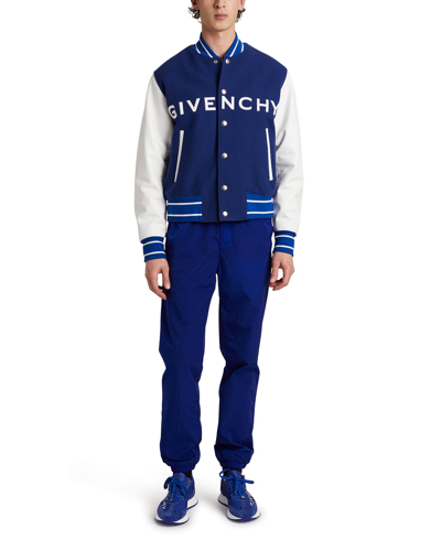 Shop Givenchy Men's Wool & Leather Varsity Jacket In White/blue