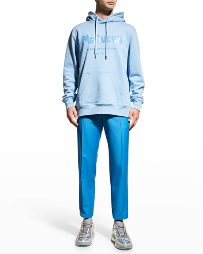 Shop Alexander Mcqueen Men's Terry Graffiti Pullover Hoodie In Dusty Blue