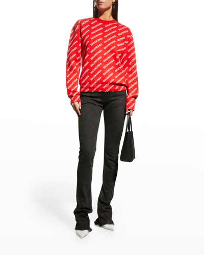 Shop Balenciaga Allover Mini Logo Sweater In Red/white