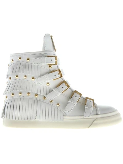 Giuseppe Zanotti 'london' Fringe Stud Leather Sneakers In White