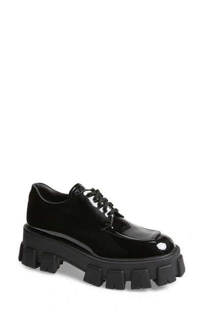 Shop Prada Lug Sole Oxford In Black Patent