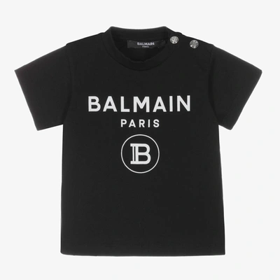 Shop Balmain Black Cotton Logo T-shirt