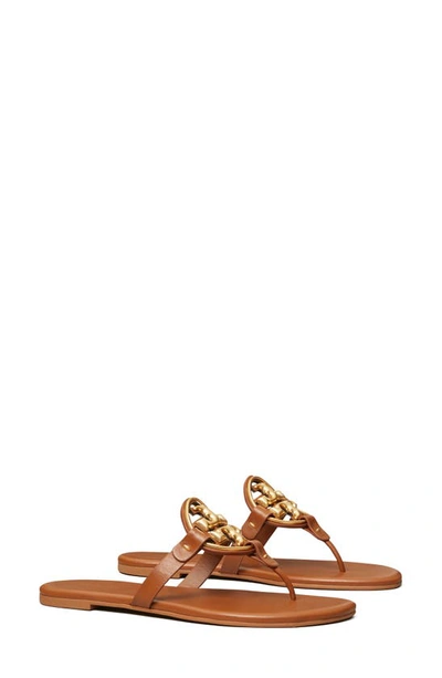 Shop Tory Burch Metal Miller Soft Leather Sandal In Bourbon Miele