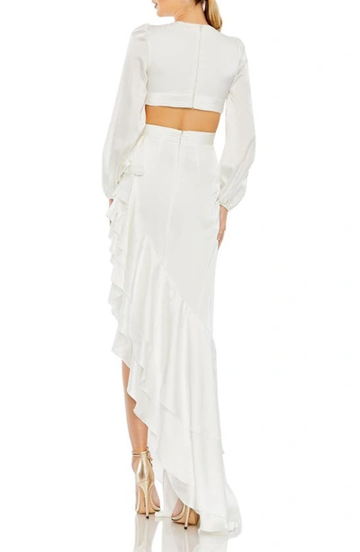 Shop Mac Duggal Cascade Detail Long Sleeve Gown In White