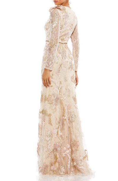Shop Mac Duggal Long Sleeve Embellished Lace Trumpet Gown In Blush