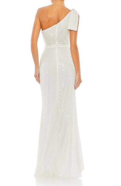 Shop Mac Duggal Beaded One-shoulder Gown In White