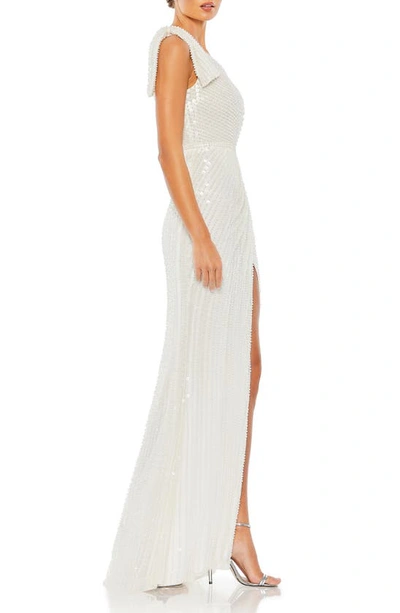 Shop Mac Duggal Beaded One-shoulder Gown In White