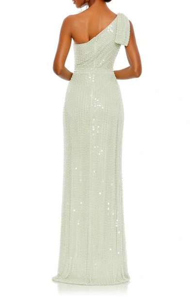 Shop Mac Duggal Beaded One-shoulder Gown In Mint