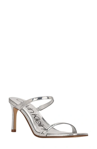 Shop Calvin Klein Halena Slide Sandal In Silver Leather