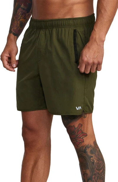 Shop Rvca Yogger Iv Athletic Shorts In Olive