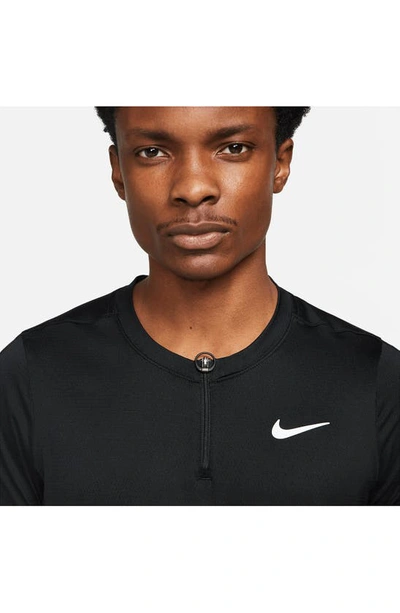 Shop Nike Court Dri-fit Advantage Tennis Half Zip Short Sleeve Top In Black/ White