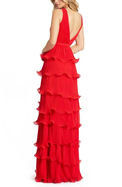 Shop Ieena For Mac Duggal Tiered Ruffle A-line Gown In Red