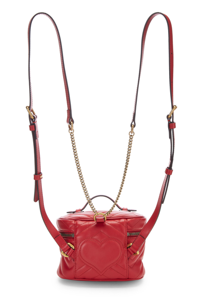 Pre-owned Gucci Red Leather 'gg' Marmont Backpack Mini