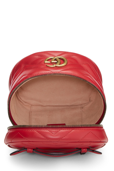 Pre-owned Gucci Red Leather 'gg' Marmont Backpack Mini