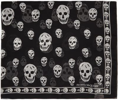 Shop Alexander Mcqueen Black & White Silk Skull Scarf In 1078 Black/ivory