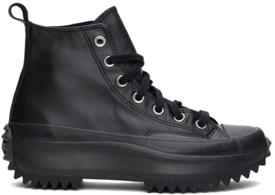 Shop Converse Black Leather Run Star Hike Hi Sneakers In Black/black