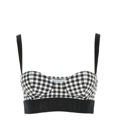 Burberry Ladies Bethany Logo Tape Gingham Bikini Top, Size Small In Black |  ModeSens