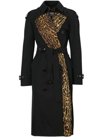 Shop Burberry Black Bridstow Double-breasted Leopard Print Cotton Gabardine Trench Coat, Brand Size 6 (us Size 4)