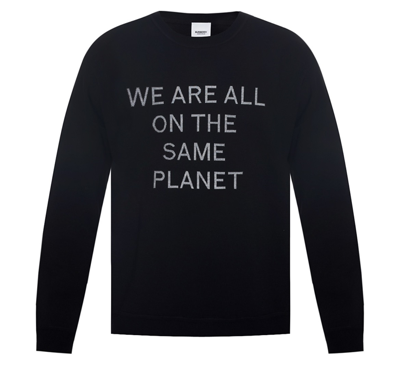 Shop Burberry Mens Black Merino Wool Blend Slogan Intarsia Sweater, Size Small